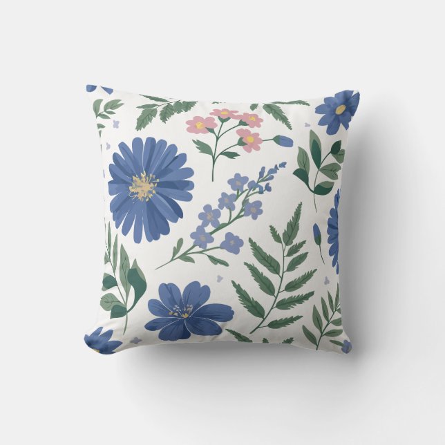 Elegant blauw bloemmotief met fris groen kussen (Voorkant)