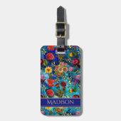 Elegant blauw bloemmotief monogram Notitieboek Bagagelabel (Voorkant verticaal)