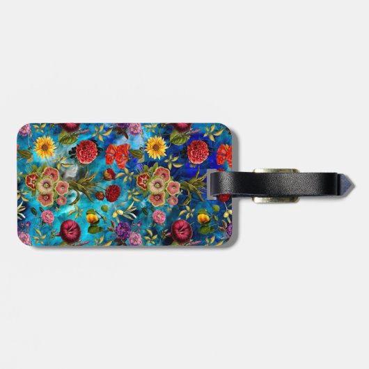 Elegant blauw bloemmotief monogram Notitieboek Bagagelabel (Achterkant horizontaal)