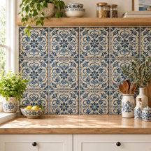 Elegant Blauw Bloemmotief - Portugese Azuljo Desig