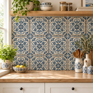 Elegant Blauw Bloemmotief - Portugese Azuljo Desig Tegeltje