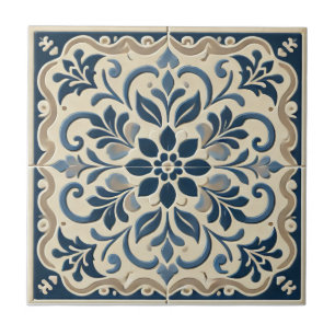Elegant Blauw Bloemmotief - Portugese Azuljo Desig Tegeltje