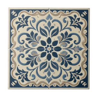 Elegant Blauw Bloemmotief - Portugese Azuljo Desig Tegeltje