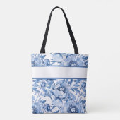 Elegant blauw bloemmotief Schattigee botanische bl Tote Bag (Achterkant)