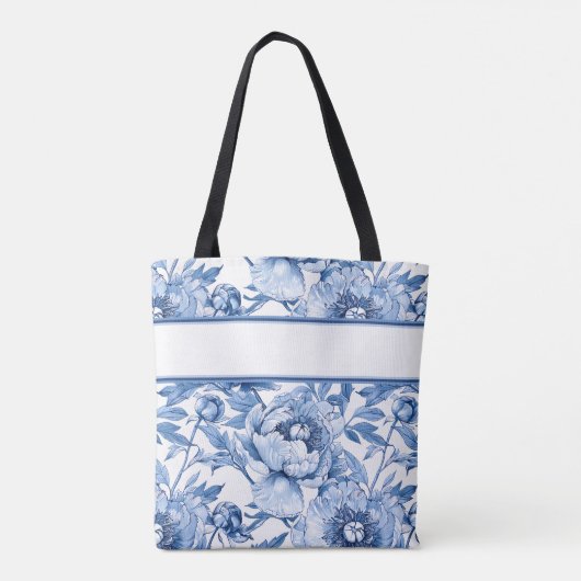 Elegant blauw bloemmotief Schattigee botanische bl Tote Bag (Achterkant)