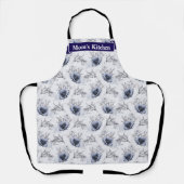Elegant Blauw Bloemmotief Schort (Voorkant)