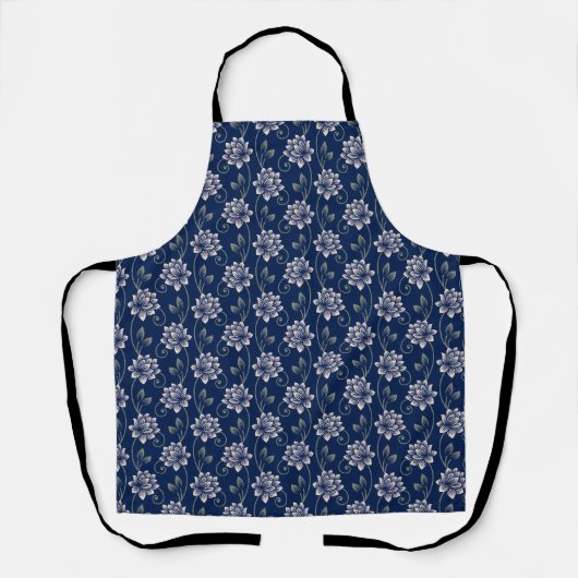 Elegant Blauw Bloemmotief Schort (Voorkant)