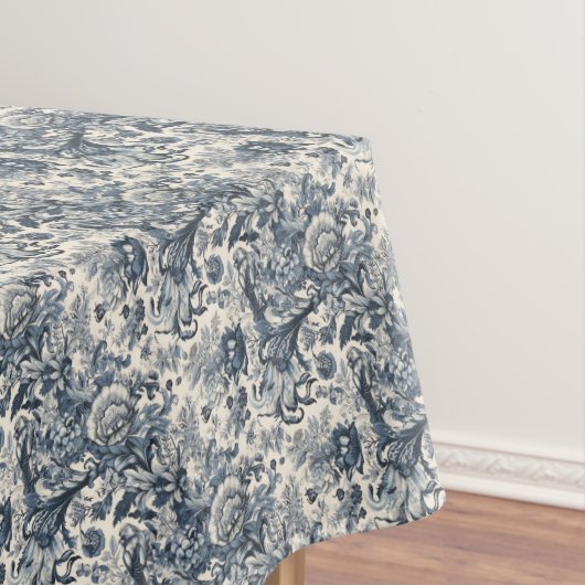 Elegant  blauw bloemmotief, toile fleurie tafelkleed (Voorbeeld)