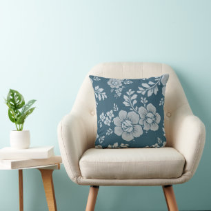 Elegant Blauw Bloemmotief uit het Verleden Kussen