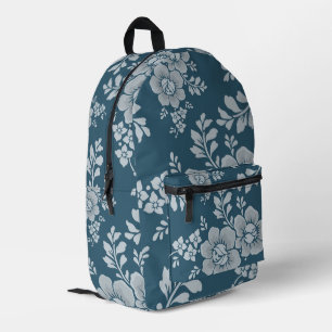 Elegant Blauw Bloemmotief Vintage Bedrukte Rugzak