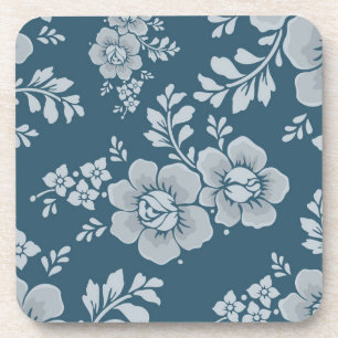 Elegant Blauw Bloemmotief Vintage Bier Onderzetter