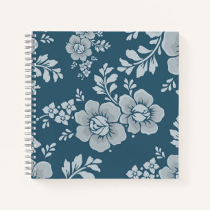 Elegant Blauw Bloemmotief Vintage Notitieboek