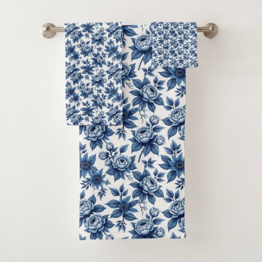 Elegant Blauw Bloempatroon pioenen Bad Handdoek (Insitu)