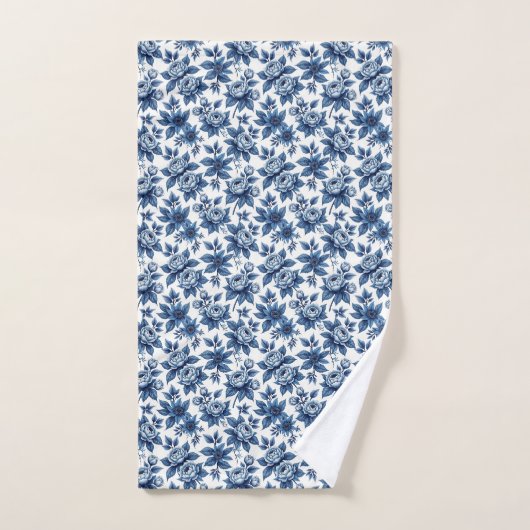 Elegant Blauw Bloempatroon  pioenen Bad Handdoek (Handdoek)