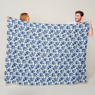 Elegant Blauw Bloempatroon  pioenen Fleece Deken