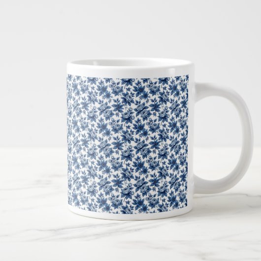 Elegant Blauw Bloempatroon pioenen Grote Koffiekop (Rechts)