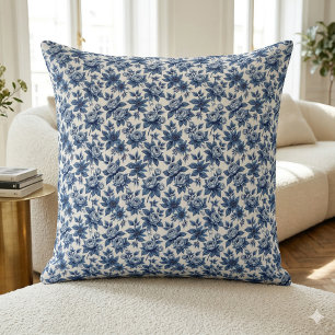 Elegant Blauw Bloempatroon  pioenen Kussen