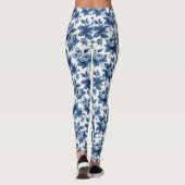 Elegant Blauw Bloempatroon pioenen Leggings (Achterkant)