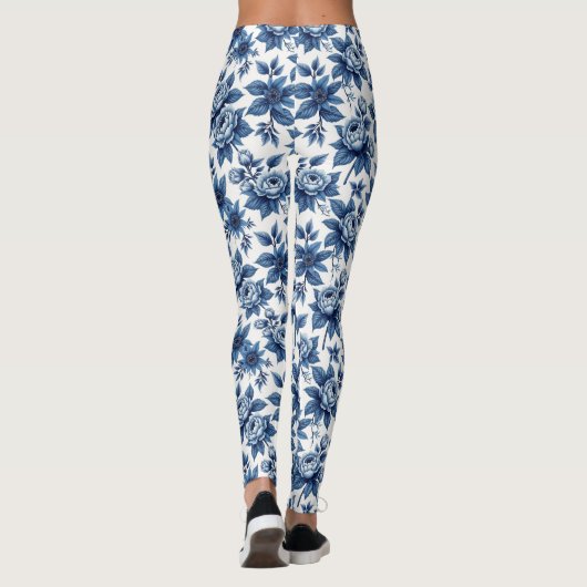 Elegant Blauw Bloempatroon  pioenen Leggings (Achterkant)