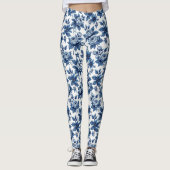 Elegant Blauw Bloempatroon  pioenen Leggings (Voorkant)