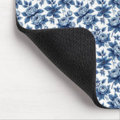 Elegant Blauw Bloempatroon  pioenen Muismat (Hoek)