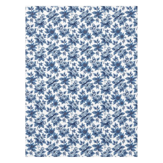 Elegant Blauw Bloempatroon  pioenen Tafelkleed (Voorkant)