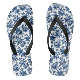 Elegant Blauw Bloempatroon  pioenen Teenslippers