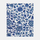 Elegant Blauw Bloempatroon – Zachte Fleece Deken (Voorkant)