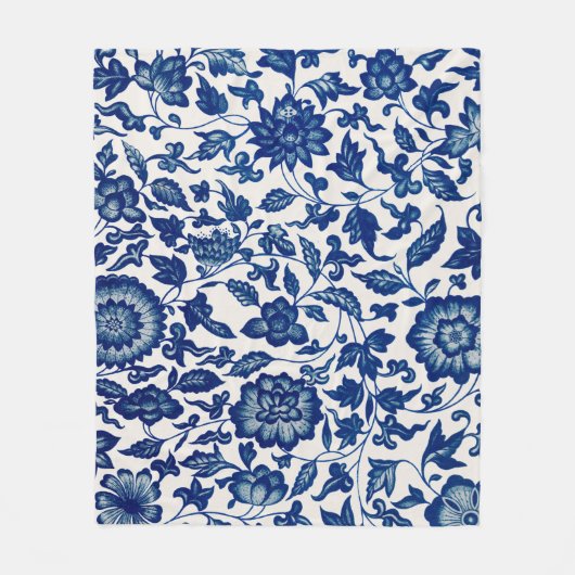 Elegant Blauw Bloempatroon – Zachte Fleece Deken (Voorkant)