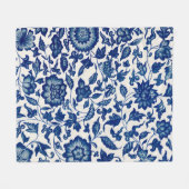 Elegant Blauw Bloempatroon – Zachte Fleece Deken (Voorkant (Horizontaal))