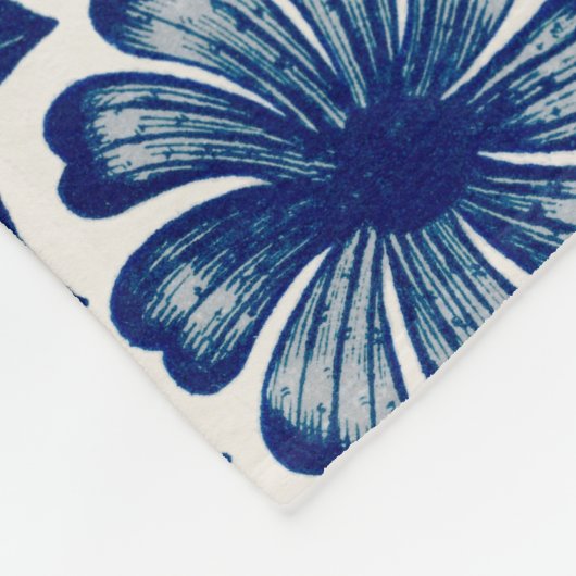 Elegant Blauw Bloempatroon – Zachte Fleece Deken (Hoek)