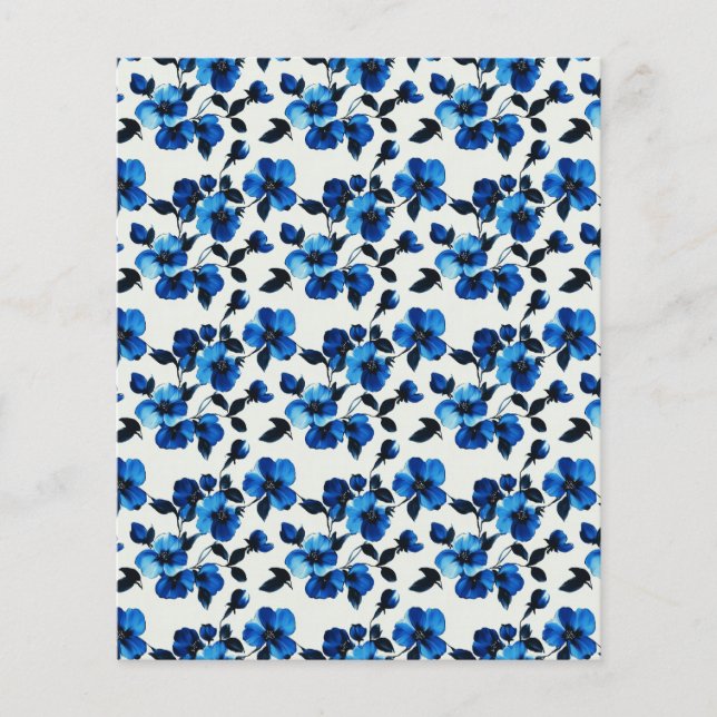 Elegant Blauw Bloemsch Scrapbook & Junk Journal Pa (Voorkant)