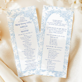 Elegant Blauw Bloemschilderwerk Bruiloftsprogramma Programmakaart
