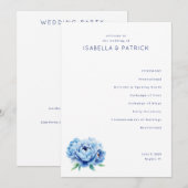 Elegant Blauw Bloemstuk Bruiloft Ceremonie Program Programmakaart (Voorkant / Achterkant)