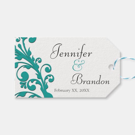 Elegant Blauw Bloemstuk Bruiloft Favor Cadeaulabel (Voorkant (Horizontaal))