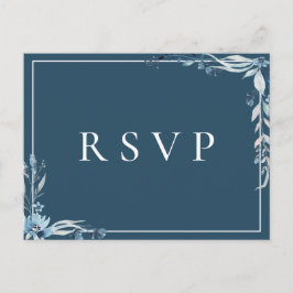 Elegant Blauw Bloemstuk Bruiloft RSVP Liedverzoek Uitnodiging Briefkaart