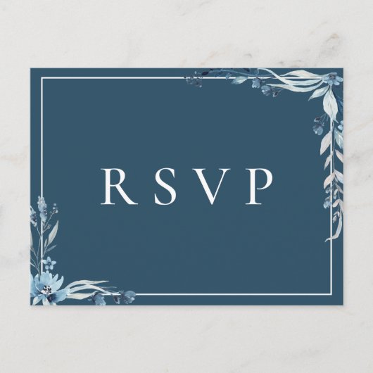 Elegant Blauw Bloemstuk Bruiloft RSVP Nummerverzoe Uitnodiging Briefkaart (Voorkant)