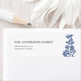 Elegant Blauw Bloemstuk Vintage Trouwadres Etiket