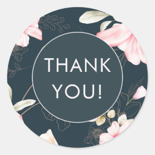 Elegant Blauw Blush Bloemen Patroon Dank u Ronde Sticker