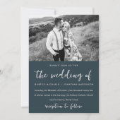 Elegant Blauw Blush Bloemen Patroon Foto Bruiloft Kaart (Voorkant)