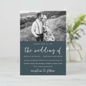 Elegant Blauw Blush Bloemen Patroon Foto Bruiloft Kaart (Staand voorkant)