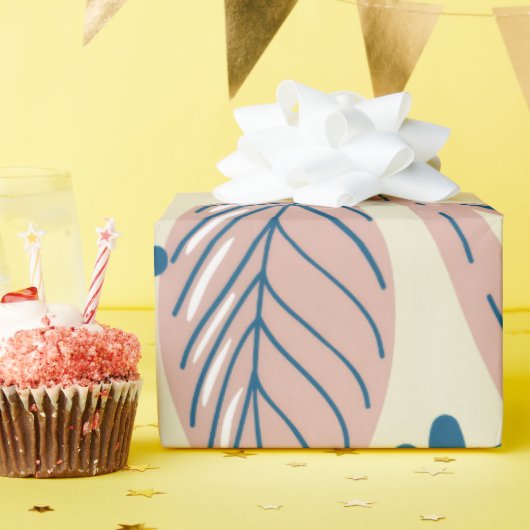 Elegant Blauw & Blush Natuur Cadeaupapier (Verjaardagsfeest)