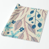 Elegant Blauw & Blush Natuur Cadeaupapier (Uitgerold)