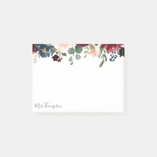 elegant blauw bogundy schoolleraar post-it® notes (Voorkant)