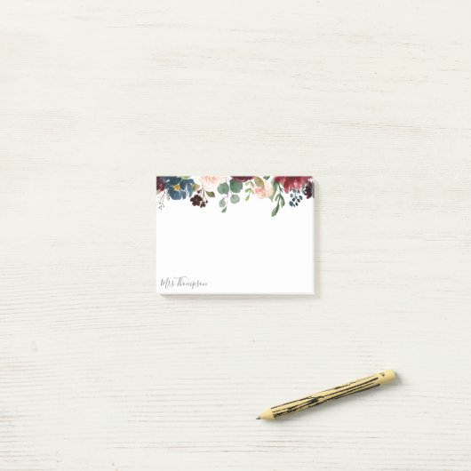 elegant blauw bogundy schoolleraar post-it® notes (Op bureau)