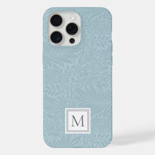 Elegant Blauw Boho Botanisch Patroon Monogram iPhone Hoesje (Achterkant)