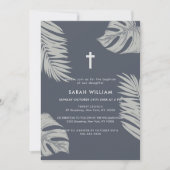 Elegant blauw Boho laat kruis doop Kaart (Voorkant)