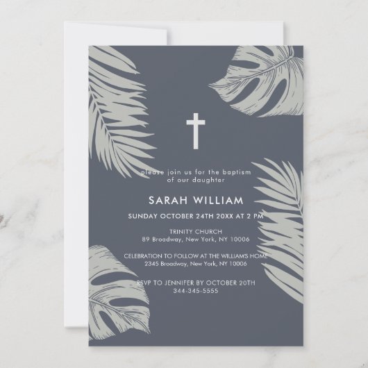 Elegant blauw Boho laat kruis doop Kaart (Voorkant)