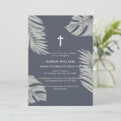 Elegant blauw Boho laat kruis doop Kaart (Staand voorkant)