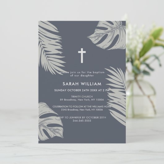 Elegant blauw Boho laat kruis doop Kaart (Staand voorkant)